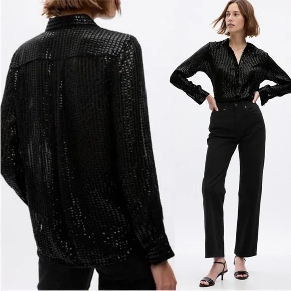 GAP black semi sheer sequin shirt XXL NWT - Picture 2 of 13